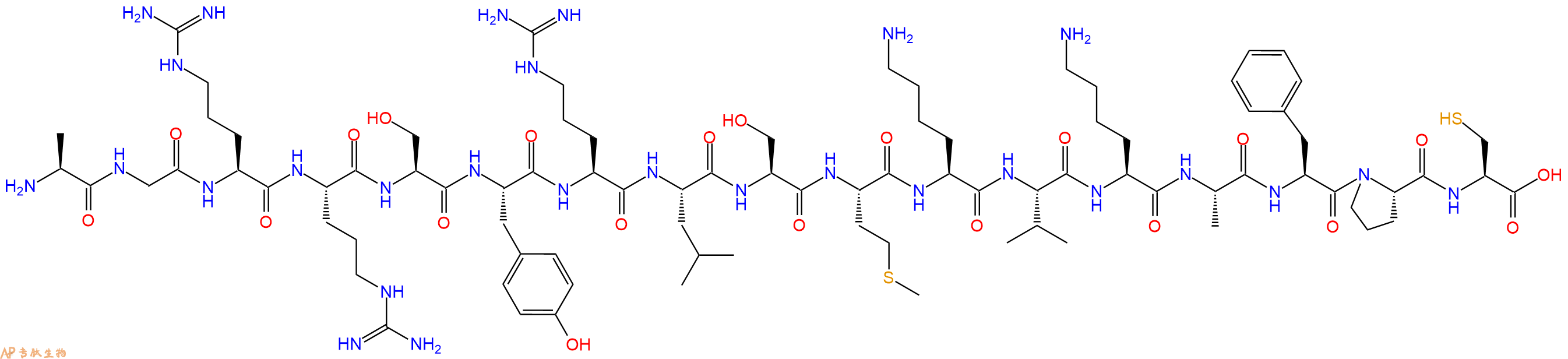 专肽生物产品H2N-Ala-Gly-Arg-Arg-Ser-Tyr-Arg-Leu-Ser-Met-Lys-Val-Lys-Ala-Phe-Pro-Cys-OH