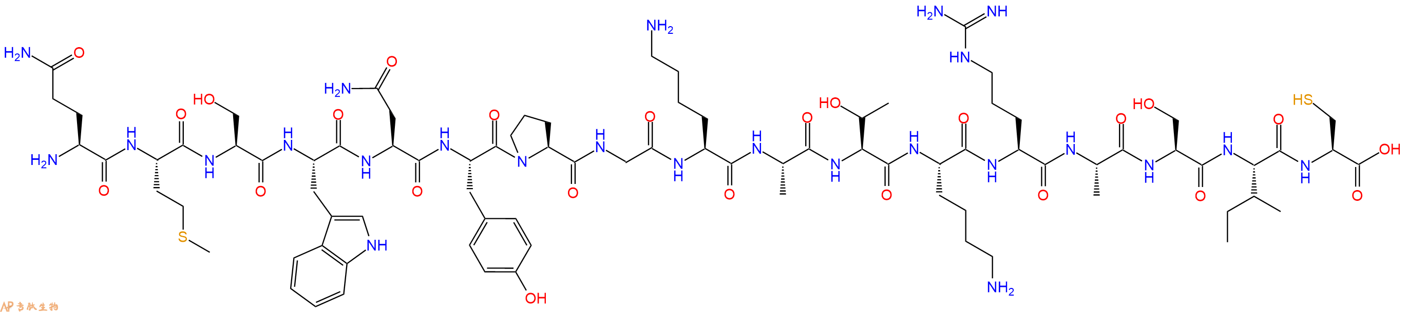 专肽生物产品H2N-Gln-Met-Ser-Trp-Asn-Tyr-Pro-Gly-Lys-Ala-Thr-Lys-Arg-Ala-Ser-Ile-Cys-OH