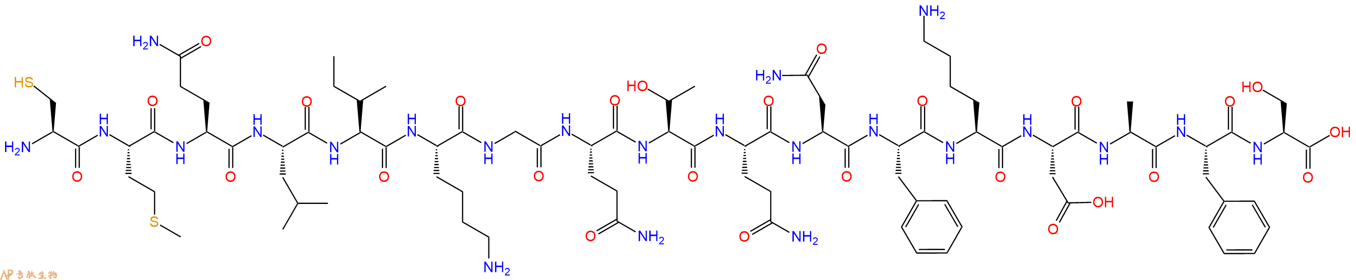 专肽生物产品H2N-Cys-Met-Gln-Leu-Ile-Lys-Gly-Gln-Thr-Gln-Asn-Phe-Lys-Asp-Ala-Phe-Ser-OH