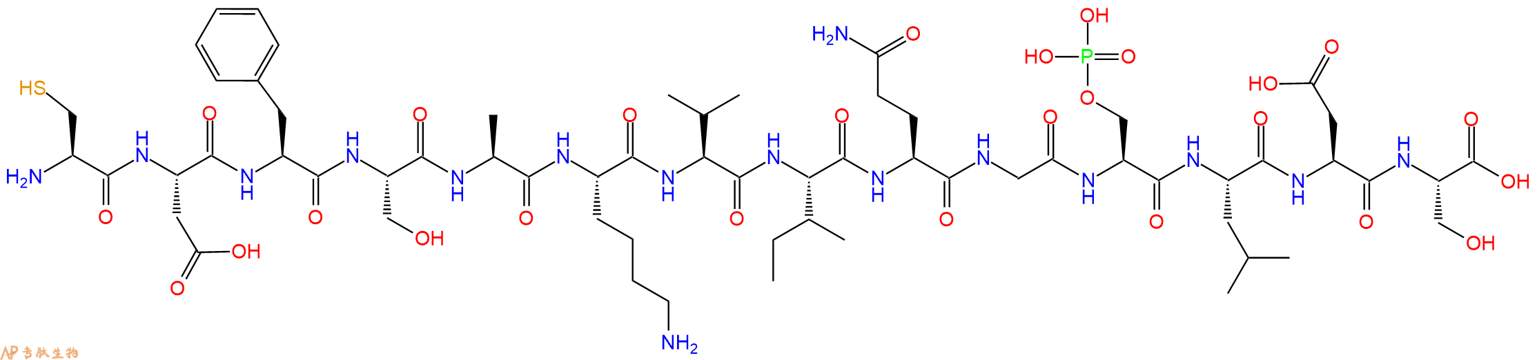 专肽生物产品H2N-Cys-Asp-Phe-Ser-Ala-Lys-Val-Ile-Gln-Gly-Ser(PO3H2)-Leu-Asp-Ser-OH