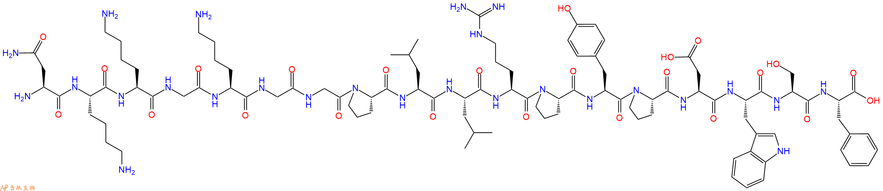 专肽生物产品H2N-Asn-Lys-Lys-Gly-Lys-Gly-Gly-Pro-Leu-Leu-Arg-Pro-Tyr-Pro-Asp-Trp-Ser-Phe-OH