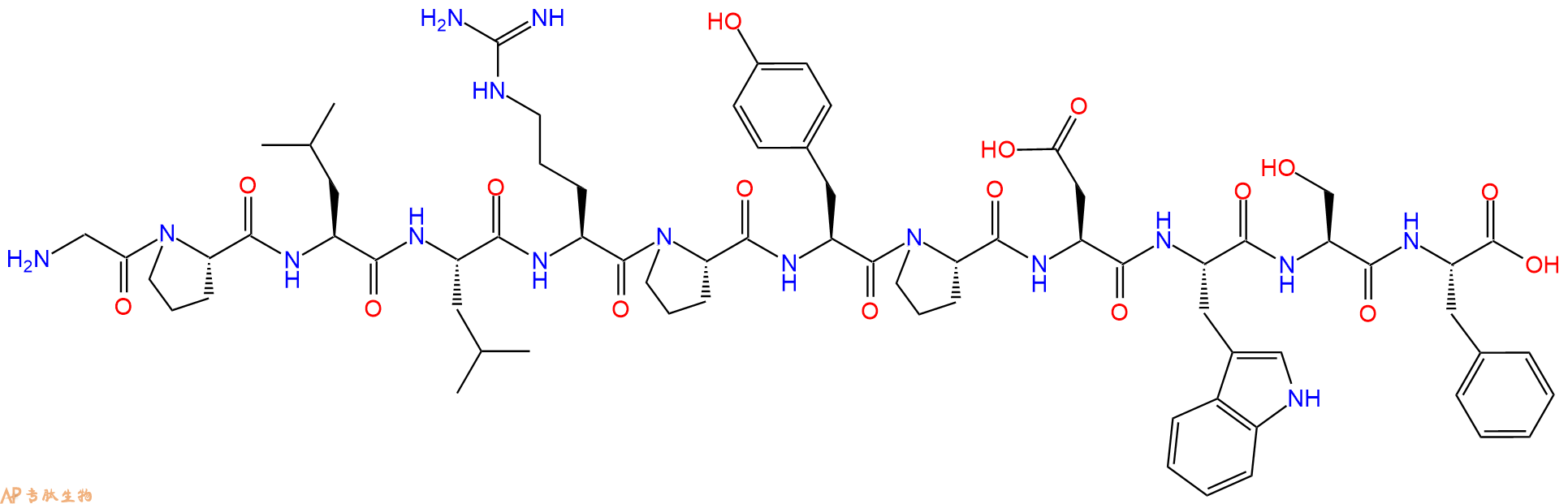 专肽生物产品H2N-Gly-Pro-Leu-Leu-Arg-Pro-Tyr-Pro-Asp-Trp-Ser-Phe-OH