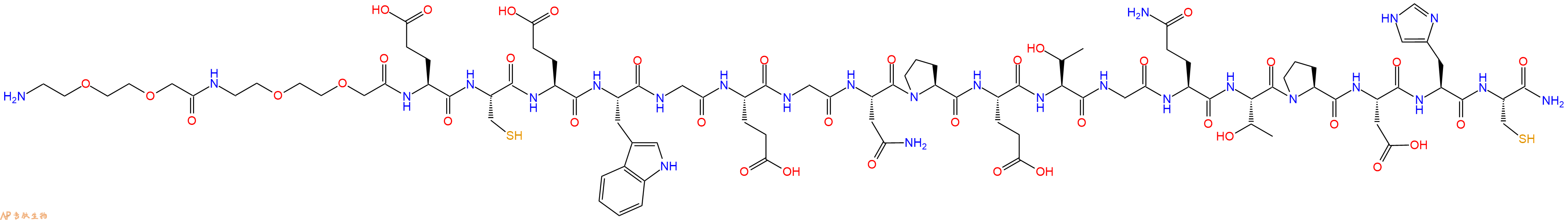 专肽生物产品H2N-AEEA-AEEA-Glu-Cys-Glu-Trp-Gly-Glu-Gly-Asn-Pro-Glu-Thr-Gly-Gln-Thr-Pro-Asp-His-Cys-CONH2