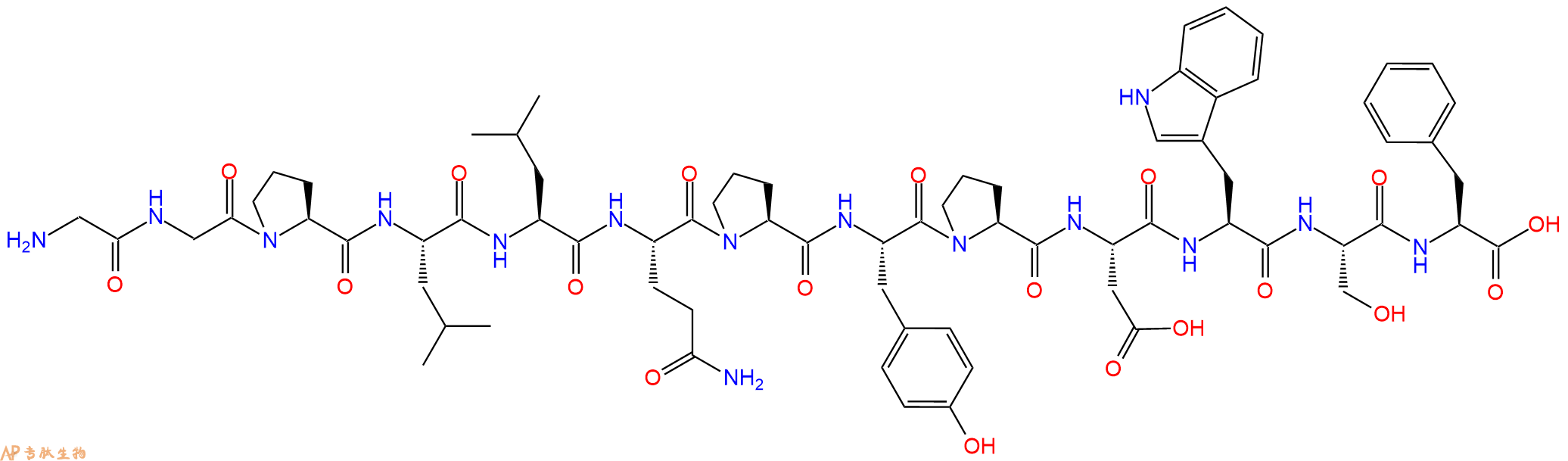 专肽生物产品H2N-Gly-Gly-Pro-Leu-Leu-Gln-Pro-Tyr-Pro-Asp-Trp-Ser-Phe-OH