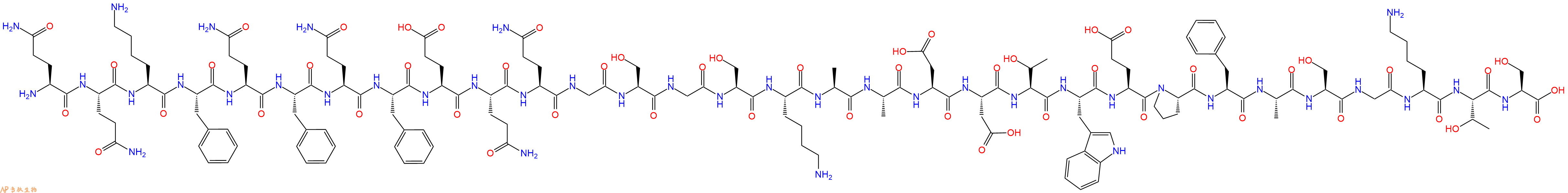 专肽生物产品H2N-Gln-Gln-Lys-Phe-Gln-Phe-Gln-Phe-Glu-Gln-Gln-Gly-Ser-Gly-Ser-Lys-Ala-Ala-Asp-Asp-Thr-Trp-Glu-Pro-Phe-Ala-Ser-Gly-Lys-Thr-Ser-OH