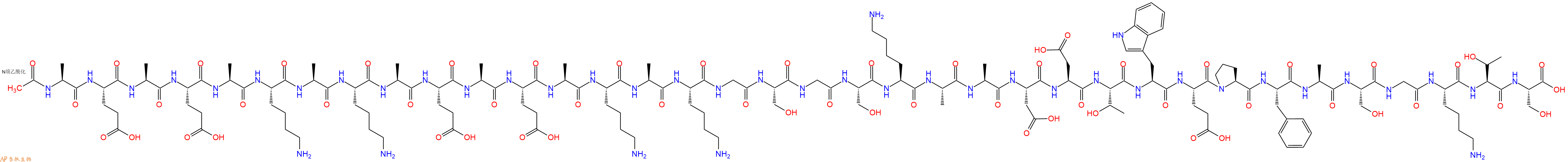 专肽生物产品Ac-Ala-Glu-Ala-Glu-Ala-Lys-Ala-Lys-Ala-Glu-Ala-Glu-Ala-Lys-Ala-Lys-Gly-Ser-Gly-Ser-Lys-Ala-Ala-Asp-Asp-Thr-Trp-Glu-Pro-Phe-Ala-Ser-Gly-Lys-Thr-Ser-OH
