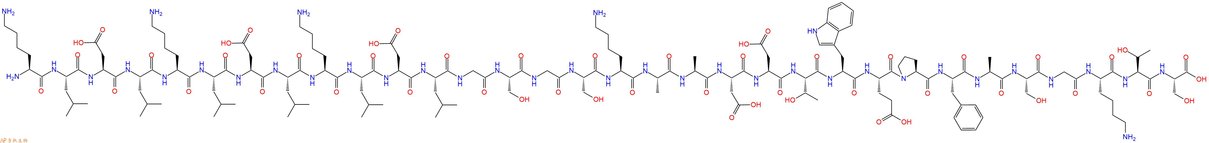 专肽生物产品H2N-Lys-Leu-Asp-Leu-Lys-Leu-Asp-Leu-Lys-Leu-Asp-Leu-Gly-Ser-Gly-Ser-Lys-Ala-Ala-Asp-Asp-Thr-Trp-Glu-Pro-Phe-Ala-Ser-Gly-Lys-Thr-Ser-OH
