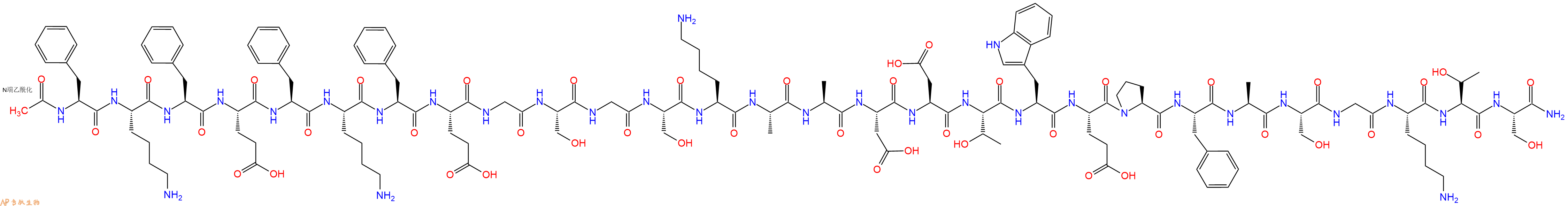 专肽生物产品Ac-Phe-Lys-Phe-Glu-Phe-Lys-Phe-Glu-Gly-Ser-Gly-Ser-Lys-Ala-Ala-Asp-Asp-Thr-Trp-Glu-Pro-Phe-Ala-Ser-Gly-Lys-Thr-Ser-CONH2