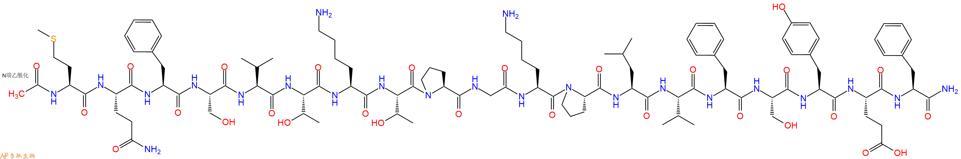 专肽生物产品Ac-Met-Gln-Phe-Ser-Val-Thr-Lys-Thr-Pro-Gly-Lys-Pro-Leu-Val-Phe-Ser-Tyr-Glu-Phe-CONH2