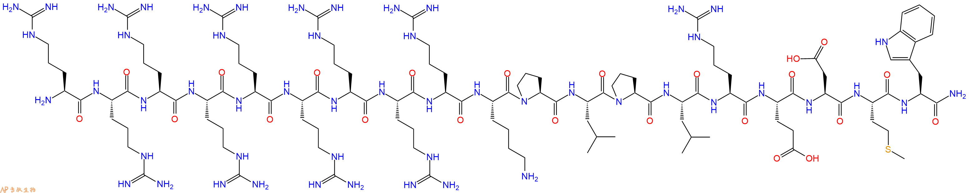专肽生物产品H2N-Arg-Arg-Arg-Arg-Arg-Arg-Arg-Arg-Arg-Lys-Pro-Leu-Pro-Leu-Arg-Glu-Asp-Met-Trp-CONH2