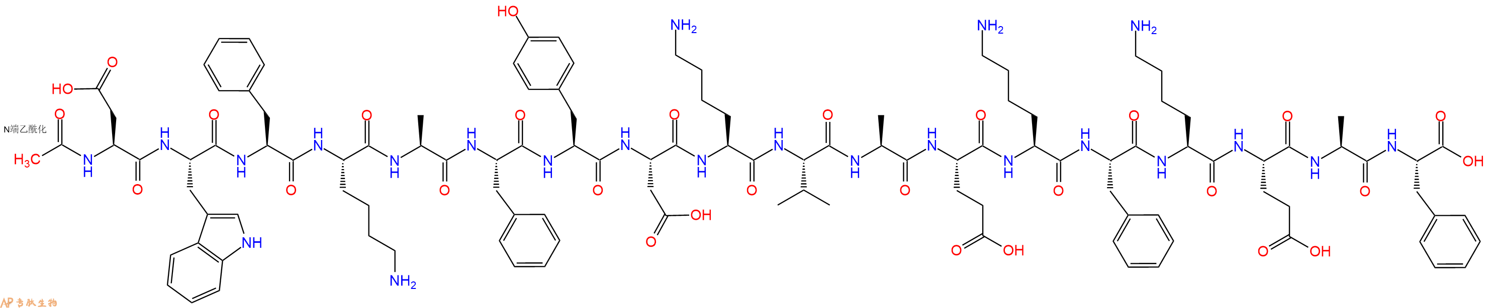 专肽生物产品Ac-Asp-Trp-Phe-Lys-Ala-Phe-Tyr-Asp-Lys-Val-Ala-Glu-Lys-Phe-Lys-Glu-Ala-Phe-OH