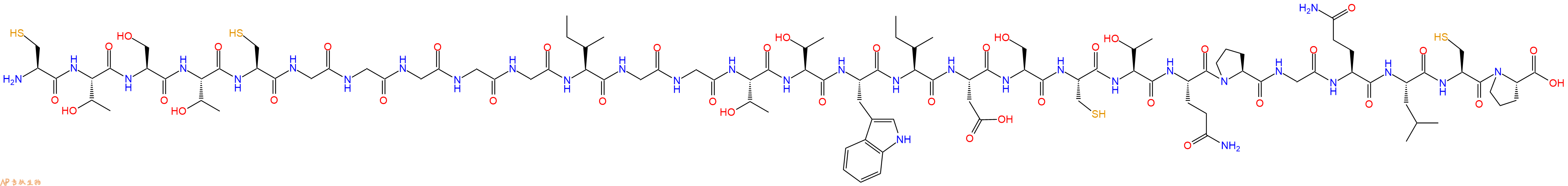 专肽生物产品H2N-Cys-Thr-Ser-Thr-Cys-Gly-Gly-Gly-Gly-Gly-Ile-Gly-Gly-Thr-Thr-Trp-Ile-Asp-Ser-Cys-Thr-Gln-Pro-Gly-Gln-Leu-Cys-Pro-OH