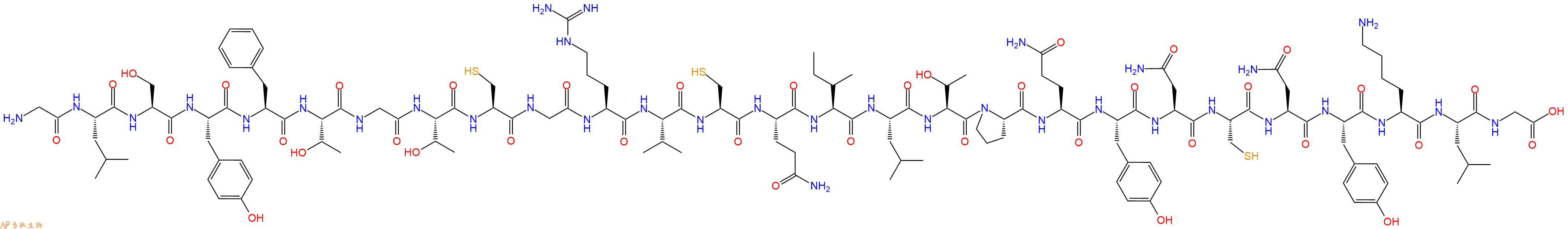 专肽生物产品H2N-Gly-Leu-Ser-Tyr-Phe-Thr-Gly-Thr-Cys-Gly-Arg-Val-Cys-Gln-Ile-Leu-Thr-Pro-Gln-Tyr-Asn-Cys-Asn-Tyr-Lys-Leu-Gly-OH