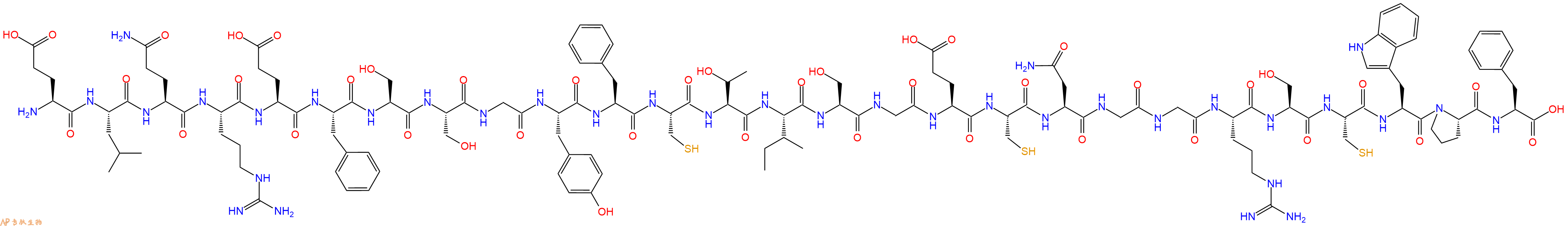 专肽生物产品H2N-Glu-Leu-Gln-Arg-Glu-Phe-Ser-Ser-Gly-Tyr-Phe-Cys-Thr-Ile-Ser-Gly-Glu-Cys-Asn-Gly-Gly-Arg-Ser-Cys-Trp-Pro-Phe-OH