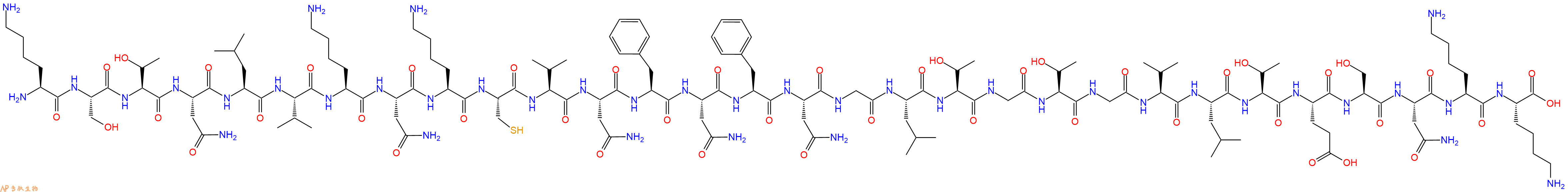 专肽生物产品H2N-Lys-Ser-Thr-Asn-Leu-Val-Lys-Asn-Lys-Cys-Val-Asn-Phe-Asn-Phe-Asn-Gly-Leu-Thr-Gly-Thr-Gly-Val-Leu-Thr-Glu-Ser-Asn-Lys-Lys-OH