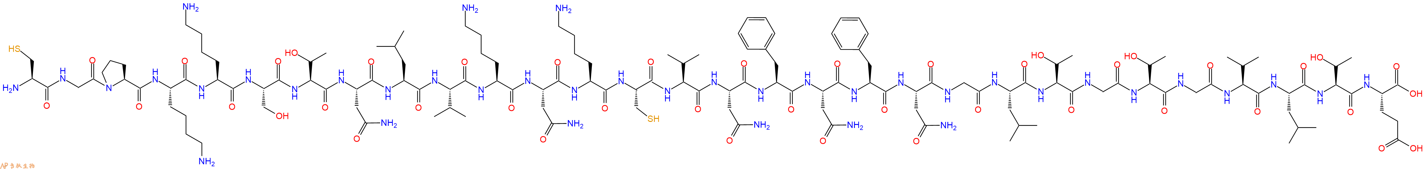 专肽生物产品H2N-Cys-Gly-Pro-Lys-Lys-Ser-Thr-Asn-Leu-Val-Lys-Asn-Lys-Cys-Val-Asn-Phe-Asn-Phe-Asn-Gly-Leu-Thr-Gly-Thr-Gly-Val-Leu-Thr-Glu-OH