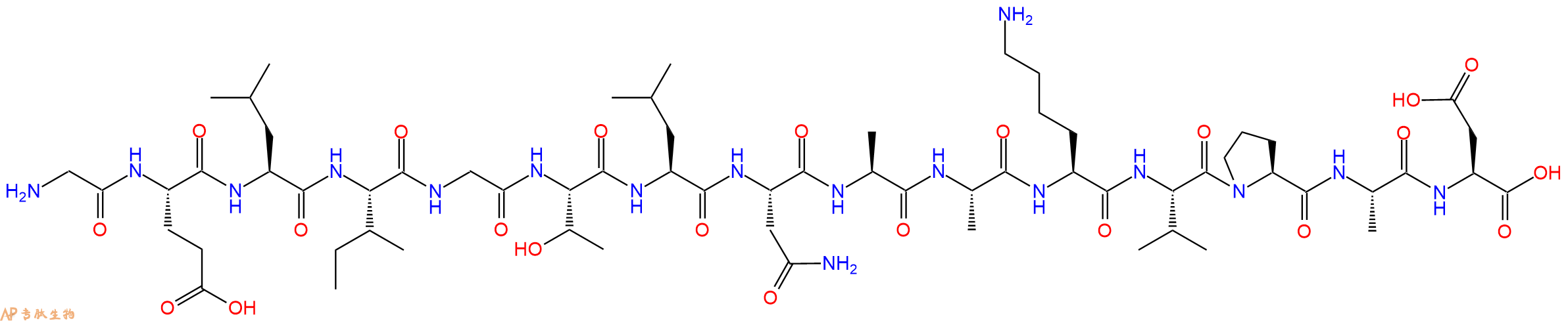 专肽生物产品H2N-Gly-Glu-Leu-Ile-Gly-Thr-Leu-Asn-Ala-Ala-Lys-Val-Pro-Ala-Asp-OH