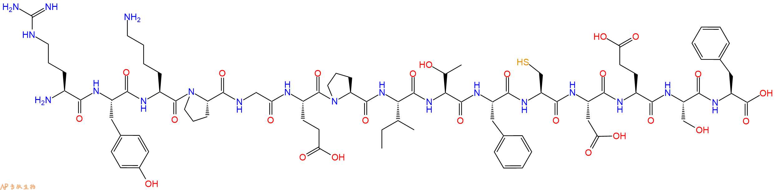 专肽生物产品H2N-Arg-Tyr-Lys-Pro-Gly-Glu-Pro-Ile-Thr-Phe-Cys-Asp-Glu-Ser-Phe-OH