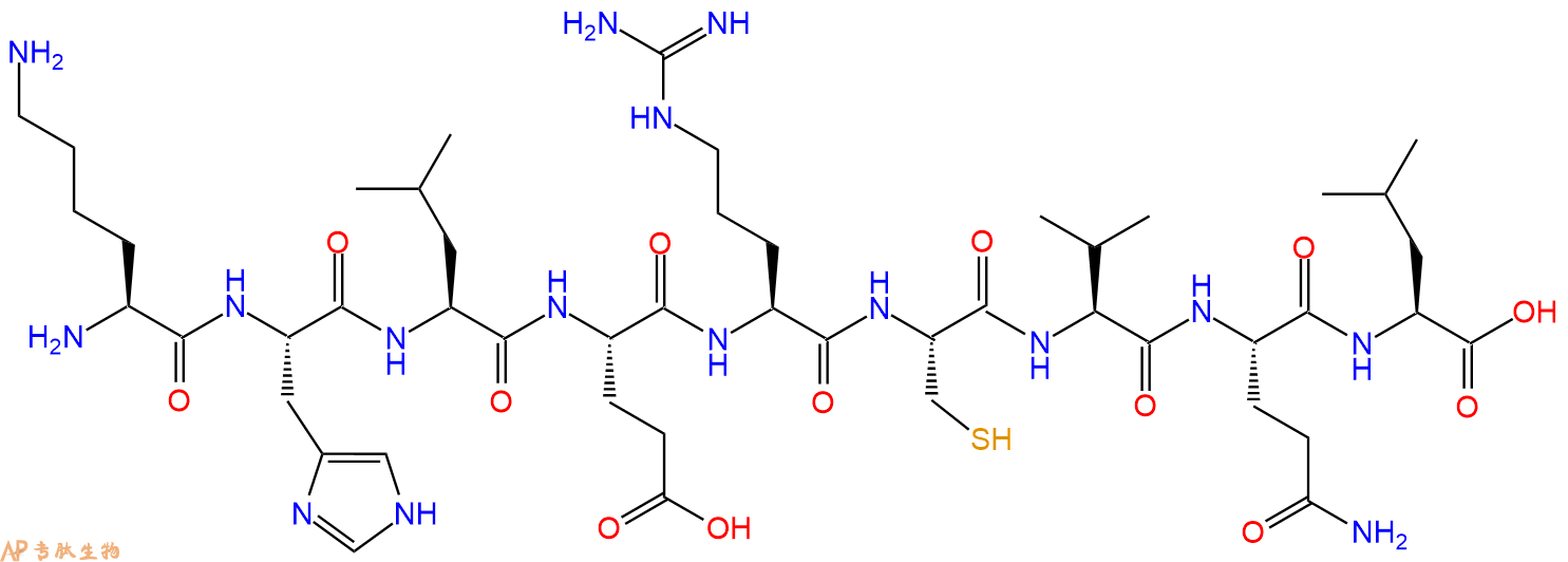 专肽生物产品H2N-Lys-His-Leu-Glu-Arg-Cys-Val-Gln-Leu-OH