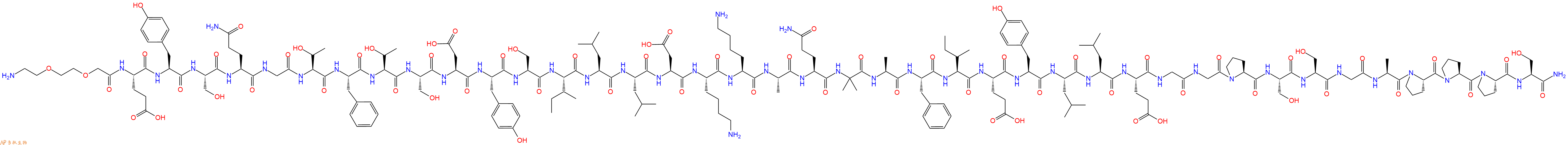 专肽生物产品H2N-AEEA-Glu-Tyr-Ser-Gln-Gly-Thr-Phe-Thr-Ser-Asp-Tyr-Ser-Ile-Leu-Leu-Asp-Lys-Lys-Ala-Gln-Aib-Ala-Phe-Ile-Glu-Tyr-Leu-Leu-Glu-Gly-Gly-Pro-Ser-Ser-Gly-Ala-Pro-Pro-Pro-Ser-CONH2
