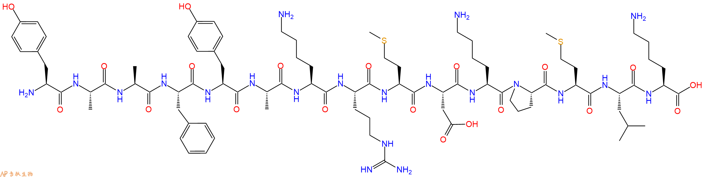 专肽生物产品H2N-Tyr-Ala-Ala-Phe-Tyr-Ala-Lys-Arg-Met-Asp-Lys-Pro-Met-Leu-Lys-OH