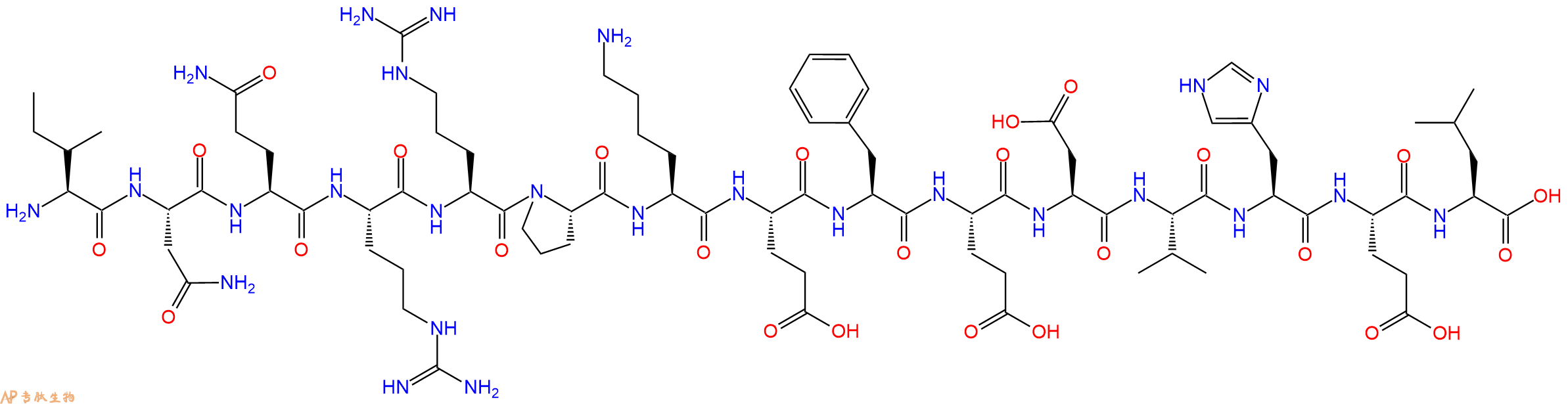 专肽生物产品H2N-Ile-Asn-Gln-Arg-Arg-Pro-Lys-Glu-Phe-Glu-Asp-Val-His-Glu-Leu-OH