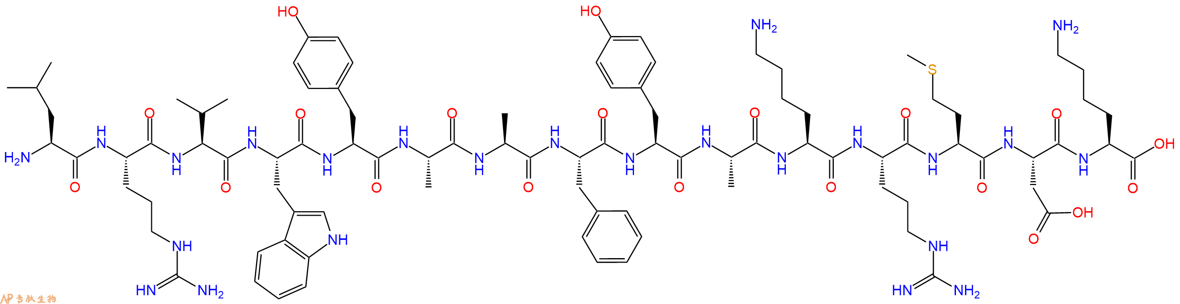 专肽生物产品H2N-Leu-Arg-Val-Trp-Tyr-Ala-Ala-Phe-Tyr-Ala-Lys-Arg-Met-Asp-Lys-OH