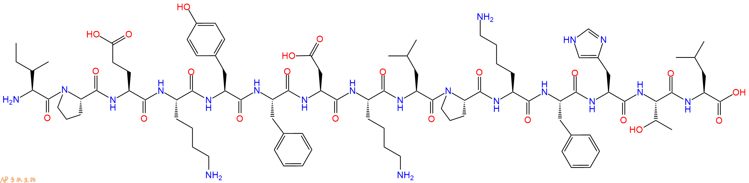 专肽生物产品H2N-Ile-Pro-Glu-Lys-Tyr-Phe-Asp-Lys-Leu-Pro-Lys-Phe-His-Thr-Leu-OH