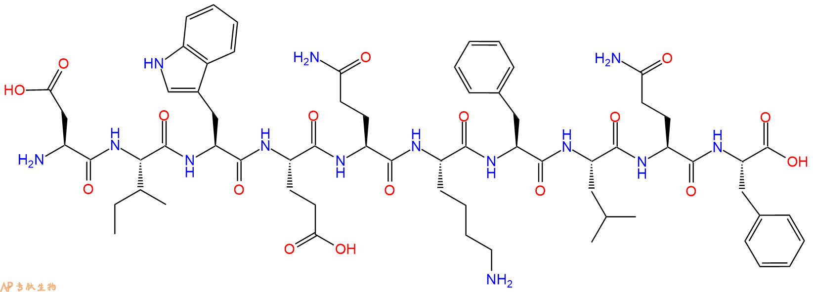 专肽生物产品H2N-Asp-Ile-Trp-Glu-Gln-Lys-Phe-Leu-Gln-Phe-OH