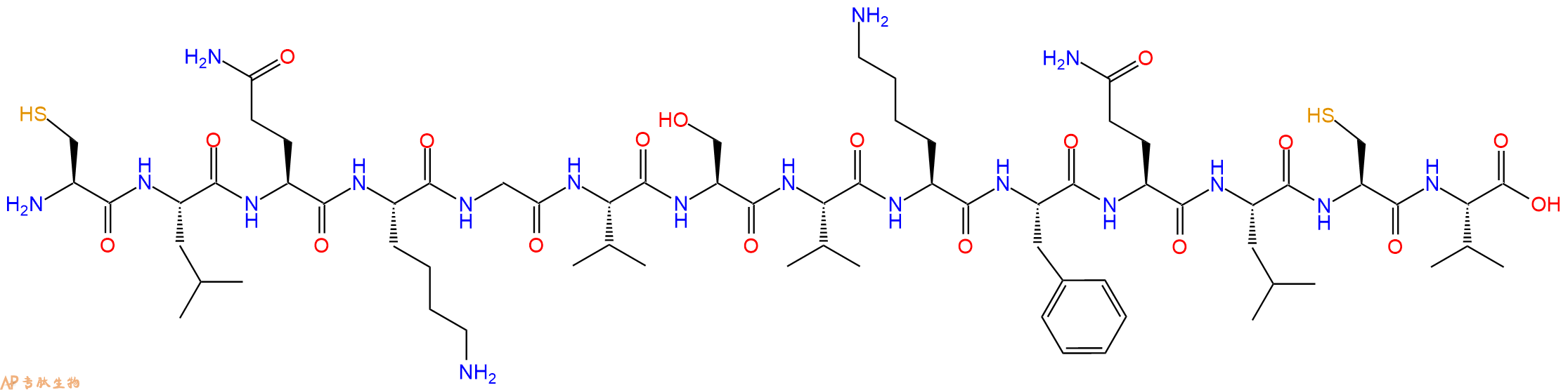 专肽生物产品H2N-Cys-Leu-Gln-Lys-Gly-Val-Ser-Val-Lys-Phe-Gln-Leu-Cys-Val-OH