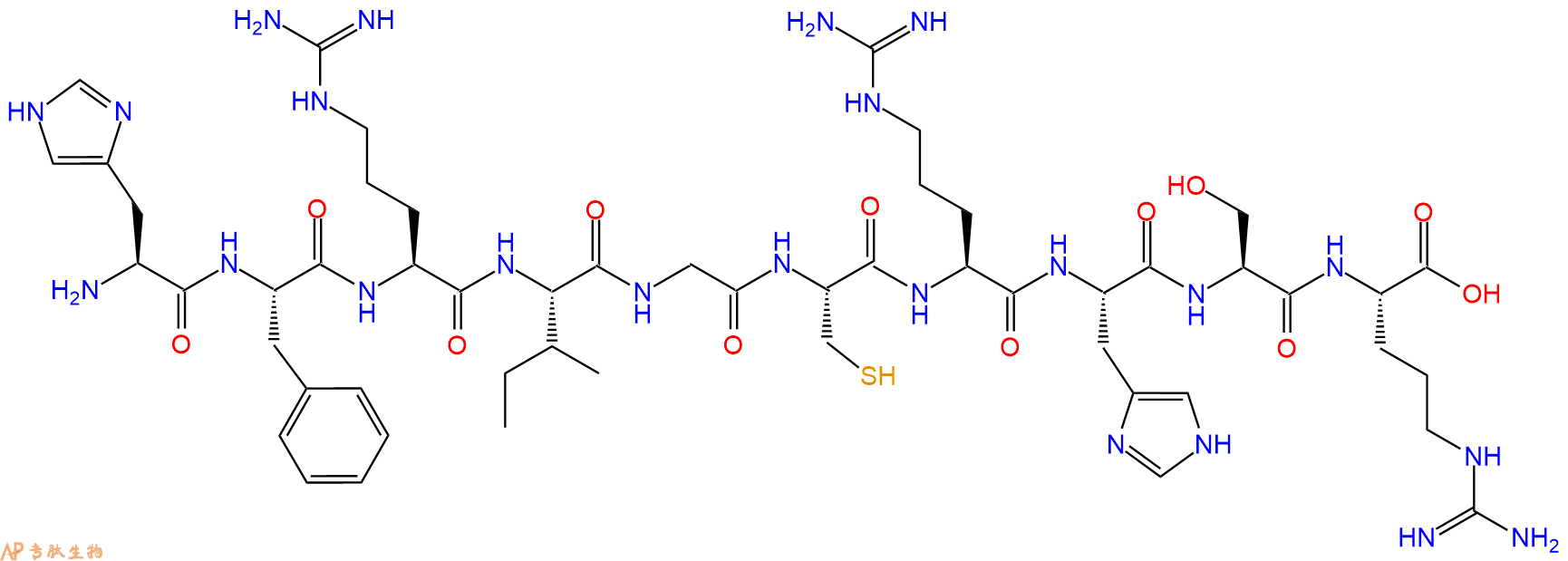 专肽生物产品H2N-His-Phe-Arg-Ile-Gly-Cys-Arg-His-Ser-Arg-OH