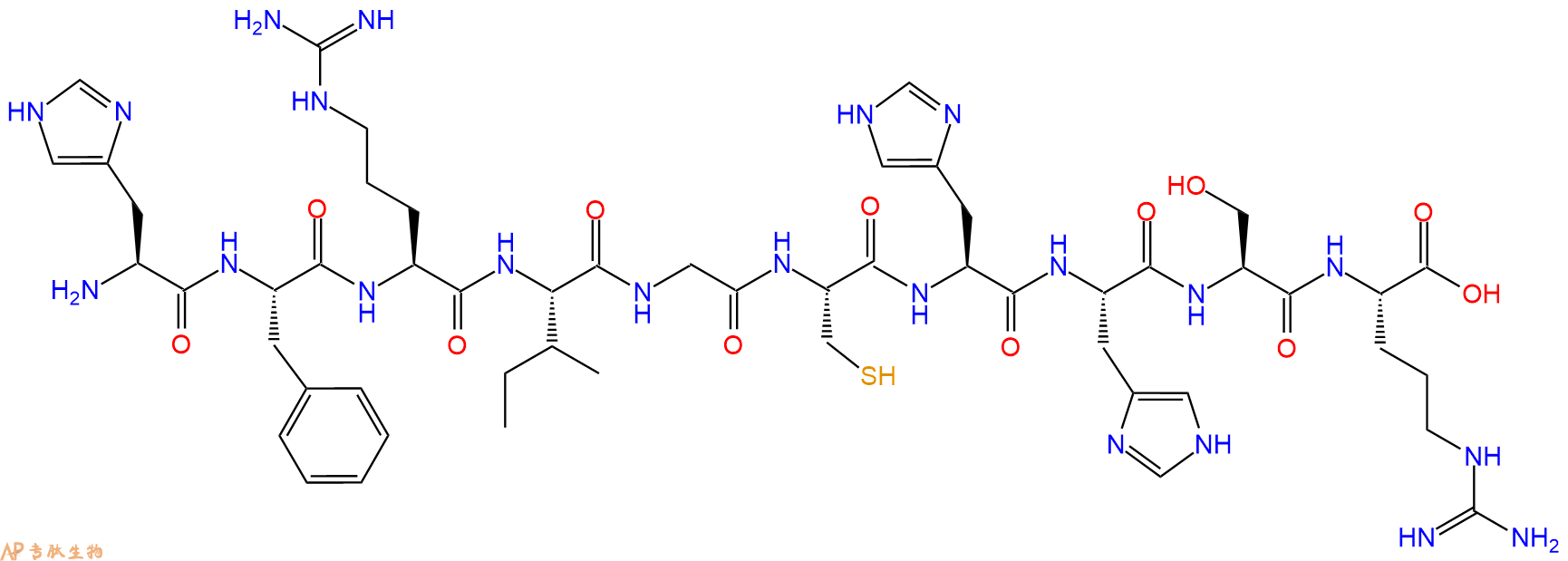 专肽生物产品H2N-His-Phe-Arg-Ile-Gly-Cys-His-His-Ser-Arg-OH