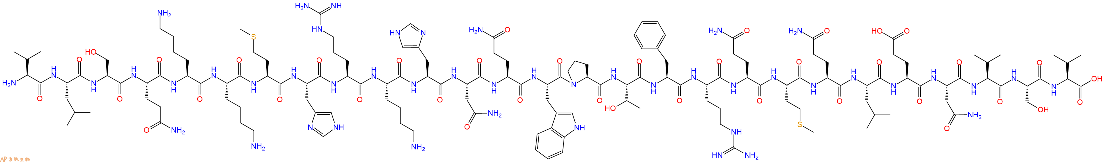 专肽生物产品H2N-Val-Leu-Ser-Gln-Lys-Lys-Met-His-Arg-Lys-His-Asn-Gln-Trp-Pro-Thr-Phe-Arg-Gln-Met-Gln-Leu-Glu-Asn-Val-Ser-Val-OH