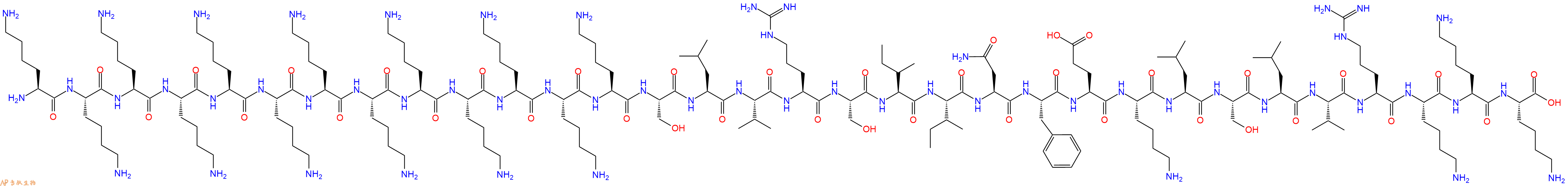 专肽生物产品H2N-Lys-Lys-Lys-Lys-Lys-Lys-Lys-Lys-Lys-Lys-Lys-Lys-Lys-Ser-Leu-Val-Arg-Ser-Ile-Ile-Asn-Phe-Glu-Lys-Leu-Ser-Leu-Val-Arg-Lys-Lys-Lys-OH