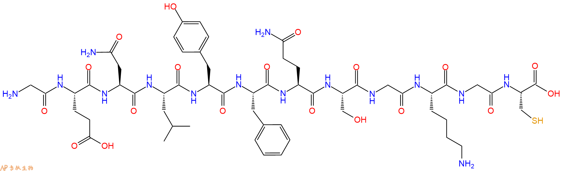 专肽生物产品H2N-Gly-Glu-Asn-Leu-Tyr-Phe-Gln-Ser-Gly-Lys-Gly-Cys-OH