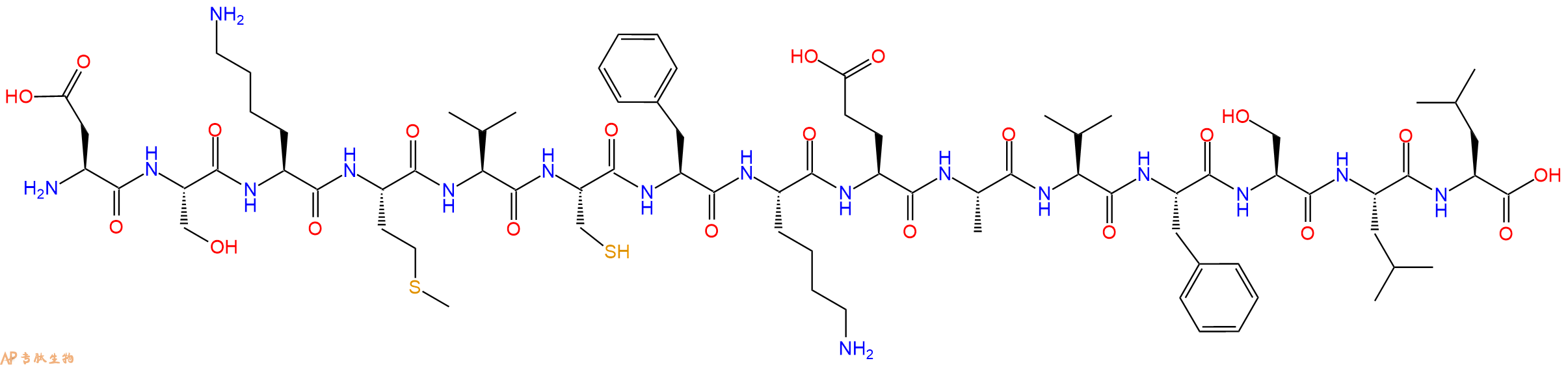 专肽生物产品H2N-Asp-Ser-Lys-Met-Val-Cys-Phe-Lys-Glu-Ala-Val-Phe-Ser-Leu-Leu-OH