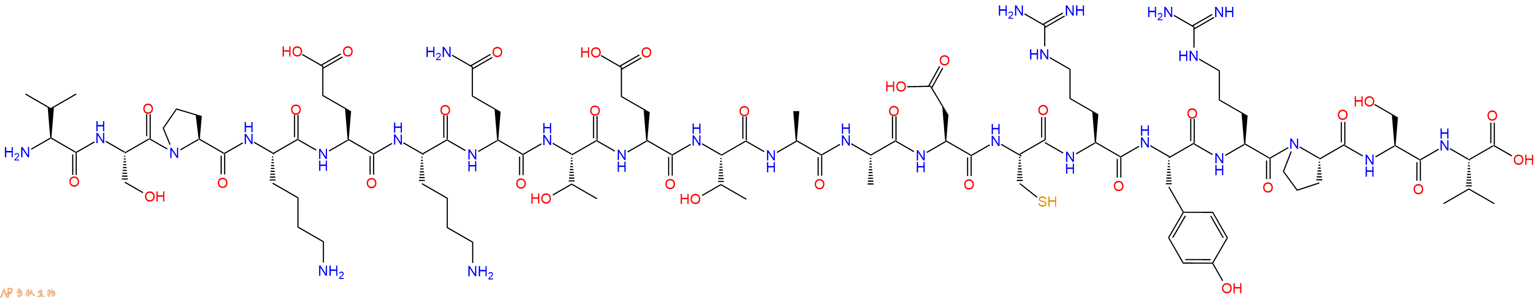 专肽生物产品H2N-Val-Ser-Pro-Lys-Glu-Lys-Gln-Thr-Glu-Thr-Ala-Ala-Asp-Cys-Arg-Tyr-Arg-Pro-Ser-Val-OH