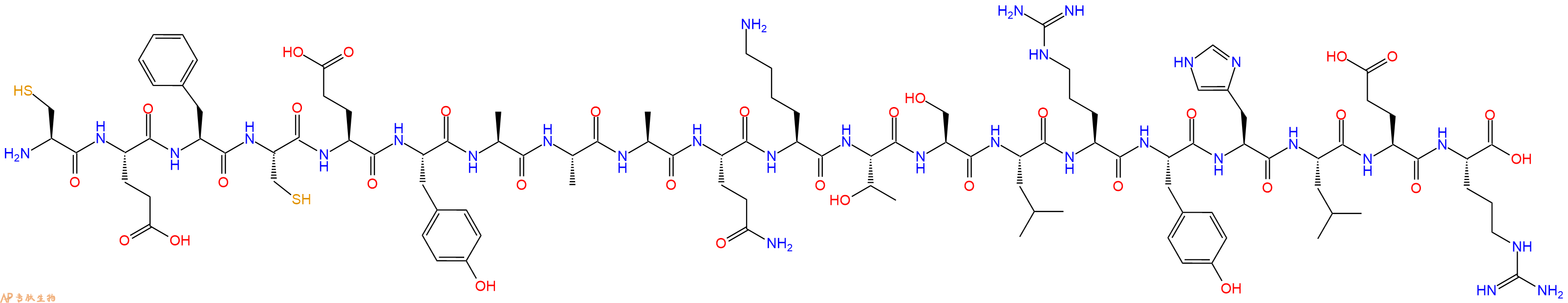 专肽生物产品H2N-Cys-Glu-Phe-Cys-Glu-Tyr-Ala-Ala-Ala-Gln-Lys-Thr-Ser-Leu-Arg-Tyr-His-Leu-Glu-Arg-OH