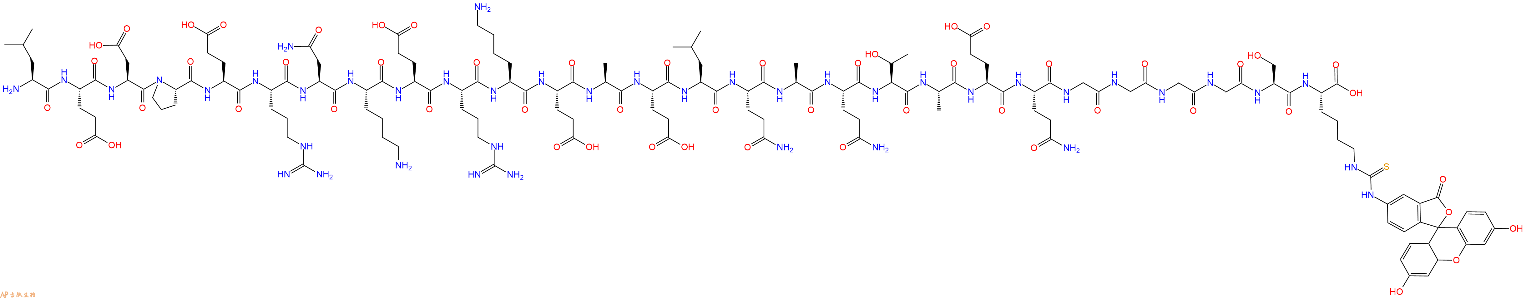 专肽生物产品H2N-Leu-Glu-Asp-Pro-Glu-Arg-Asn-Lys-Glu-Arg-Lys-Glu-Ala-Glu-Leu-Gln-Ala-Gln-Thr-Ala-Glu-Gln-Gly-Gly-Gly-Gly-Ser-Lys(FITC)-OH