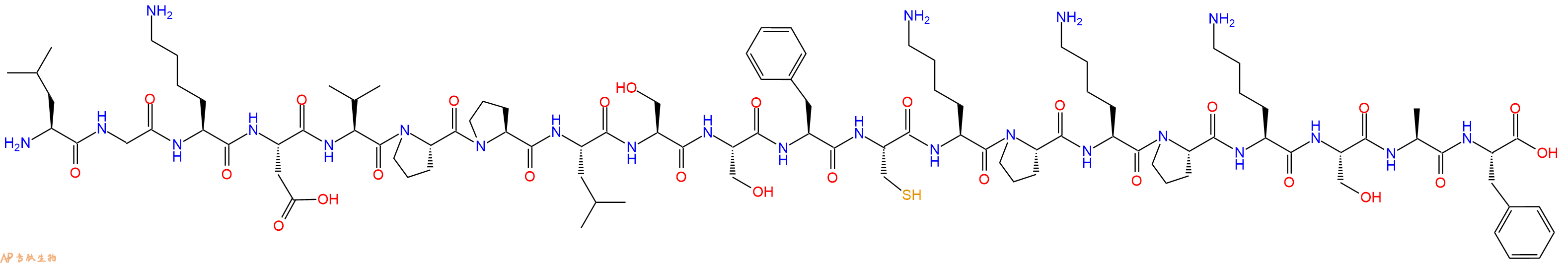 专肽生物产品H2N-Leu-Gly-Lys-Asp-Val-Pro-Pro-Leu-Ser-Ser-Phe-Cys-Lys-Pro-Lys-Pro-Lys-Ser-Ala-Phe-OH