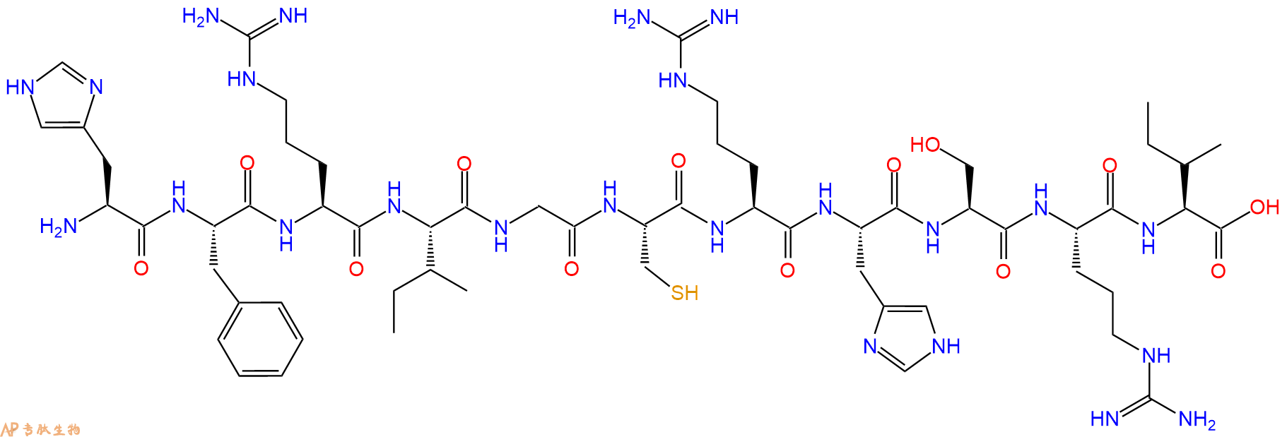 专肽生物产品H2N-His-Phe-Arg-Ile-Gly-Cys-Arg-His-Ser-Arg-Ile-OH