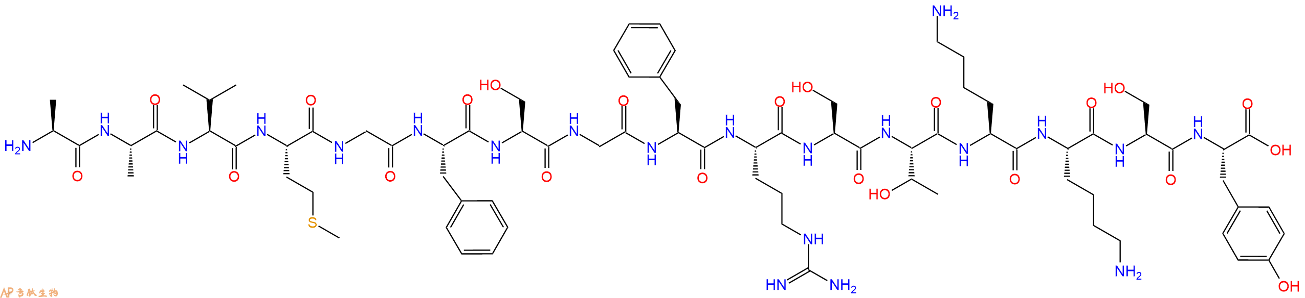 专肽生物产品H2N-Ala-Ala-Val-Met-Gly-Phe-Ser-Gly-Phe-Arg-Ser-Thr-Lys-Lys-Ser-Tyr-OH