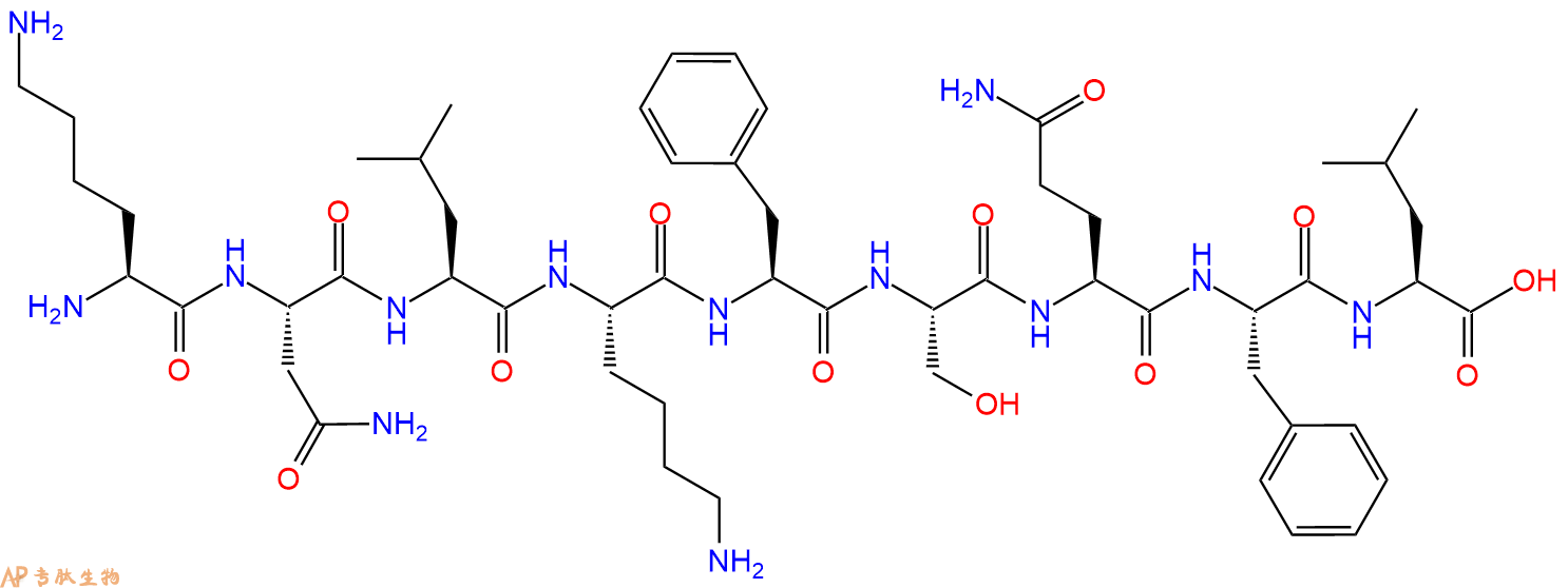 专肽生物产品H2N-Lys-Asn-Leu-Lys-Phe-Ser-Gln-Phe-Leu-OH