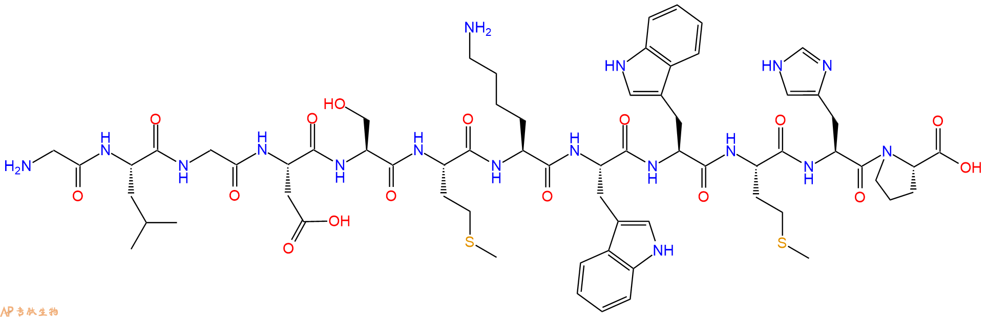 专肽生物产品H2N-Gly-Leu-Gly-Asp-Ser-Met-Lys-Trp-Trp-Met-His-Pro-OH