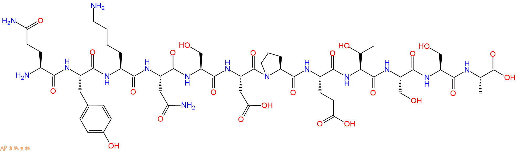 专肽生物产品H2N-Gln-Tyr-Lys-Asn-Ser-Asp-Pro-Glu-Thr-Ser-Ser-Ala-OH