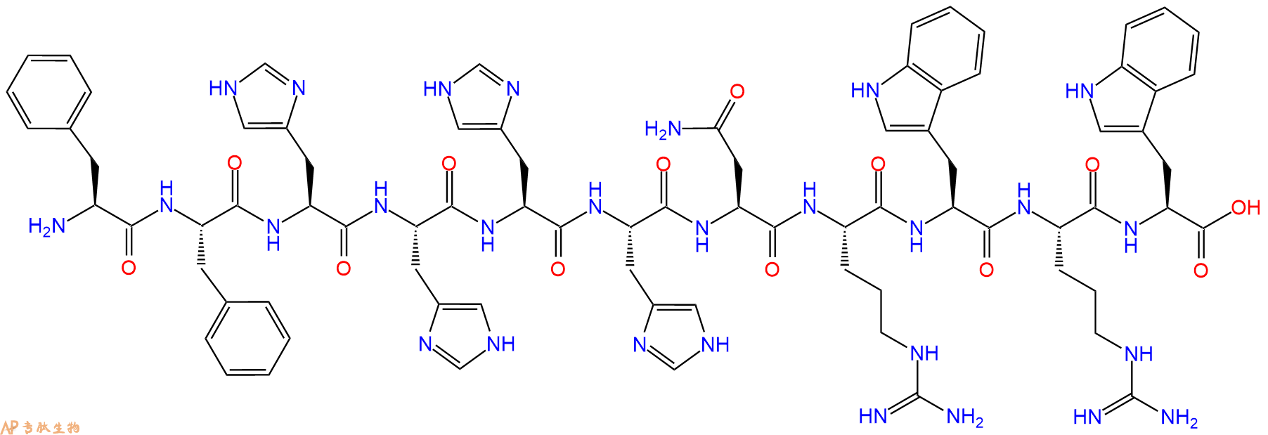 专肽生物产品H2N-Phe-Phe-His-His-His-His-Asn-Arg-Trp-Arg-Trp-OH