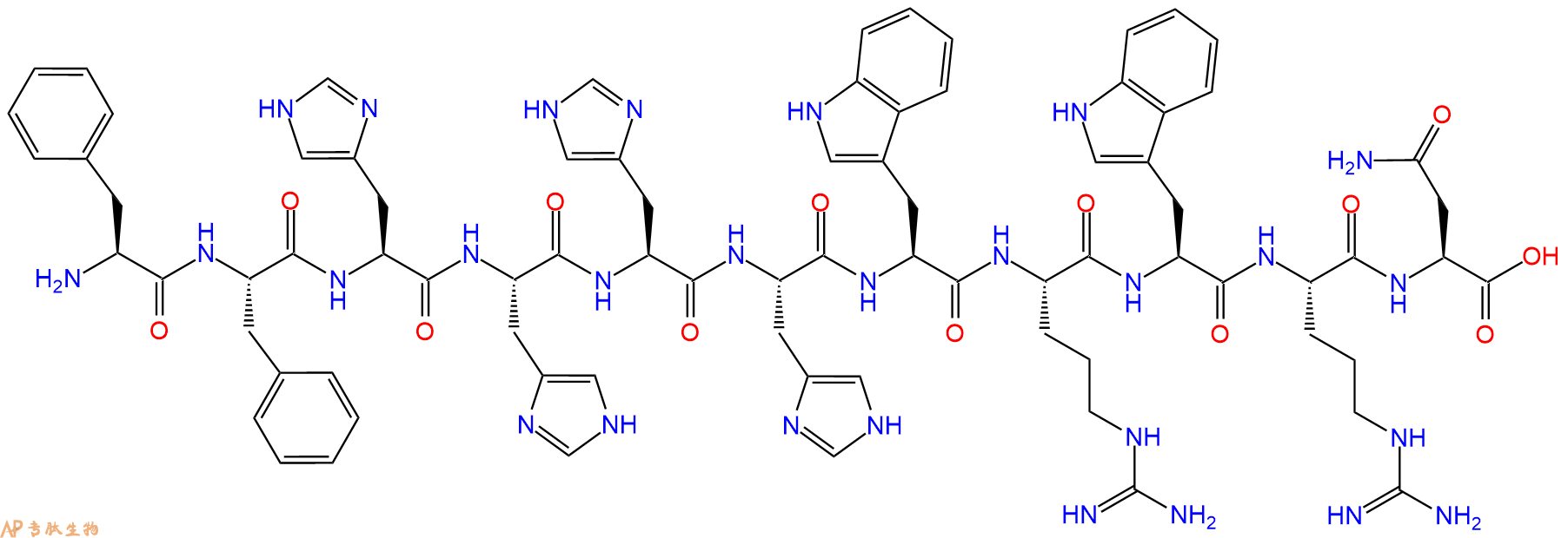 专肽生物产品H2N-Phe-Phe-His-His-His-His-Trp-Arg-Trp-Arg-Asn-OH