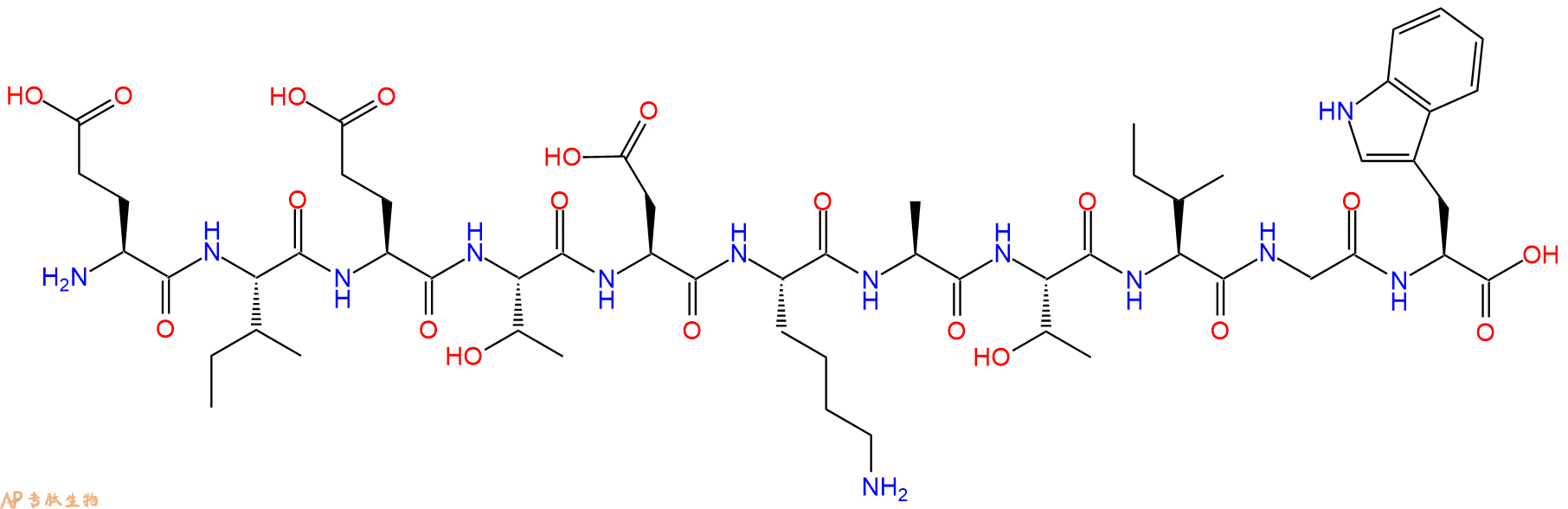 专肽生物产品H2N-Glu-Ile-Glu-Thr-Asp-Lys-Ala-Thr-Ile-Gly-Trp-OH