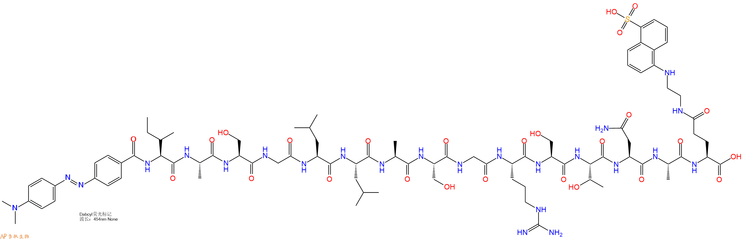 专肽生物产品DABCYL-Ile-Ala-Ser-Gly-Leu-Leu-Ala-Ser-Gly-Arg-Ser-Thr-Asn-Ala-Glu(Edans)-OH