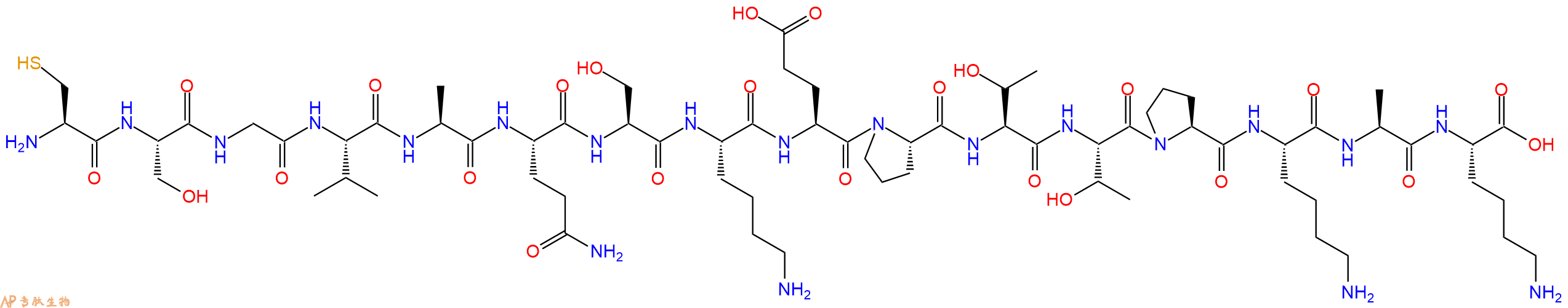 专肽生物产品H2N-Cys-Ser-Gly-Val-Ala-Gln-Ser-Lys-Glu-Pro-Thr-Thr-Pro-Lys-Ala-Lys-OH
